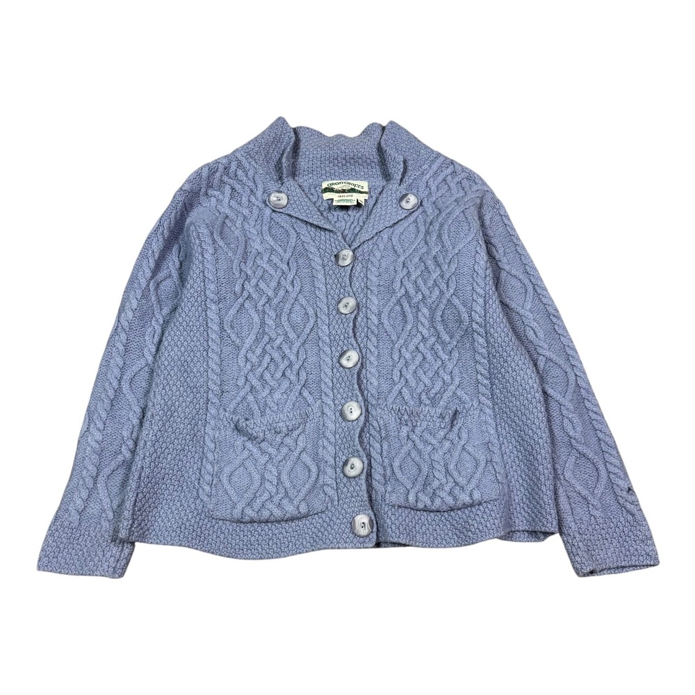 Arancrafts‎ 100% Merino Wool Lavender Button Up Sweater Women's Small FLAWS